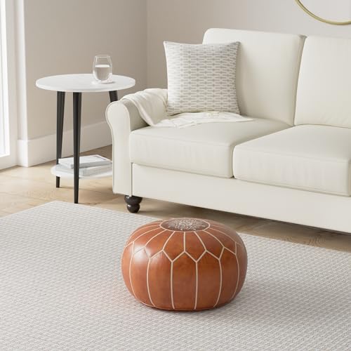 Marrakesh Gallery Genuine Leather Round Pouf Unstuffed - Moroccan Ottoman Footstool, Footrest Cover - Boho Decor - Bohemian Living Room, Bedroom, Kids Room, Gift & Wedding - color: Dark Tan
