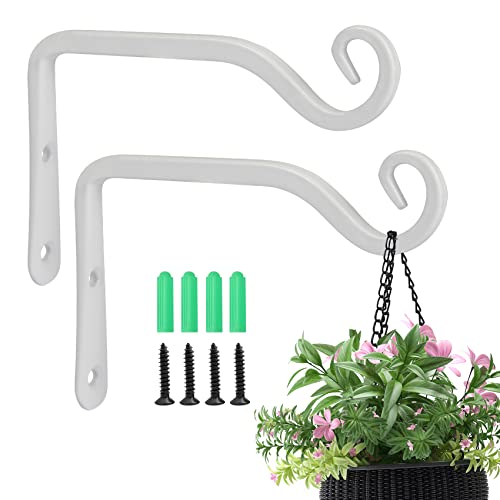 Jardim 2 Pack 6 Inch Premium Decorative Metal Iron Wall Hook, Indoor Outdoor Plant Hanger, Rustic Hanging Gardening Bracket Hook, for Planters, Bird Feeders, Lanterns, Wind Chimes (White) - color: White, size: 6 Inch