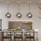 Modern Smoke Gray Concave Glass Pendant Light, 3-Pack Kitchen Island Lighting Single Globe Pendant Light Fixtures Century Kitchen Island Pendant Light for Bedroom Dining Room Light (Without Bulbs) - color: AX-Smoky Gray-1 Light-3PC