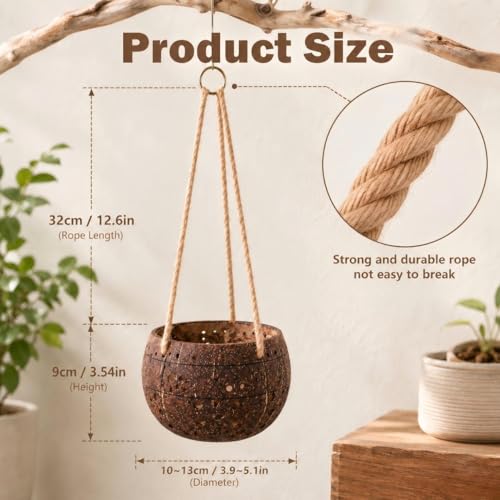 2Pcs Coconut Hanging Orchid Pot with Rope,Hanging Orchid Basket for Small Orchids,Coconut Planters for Home Garden Yard Patio Tree Indoor Outside Decorations