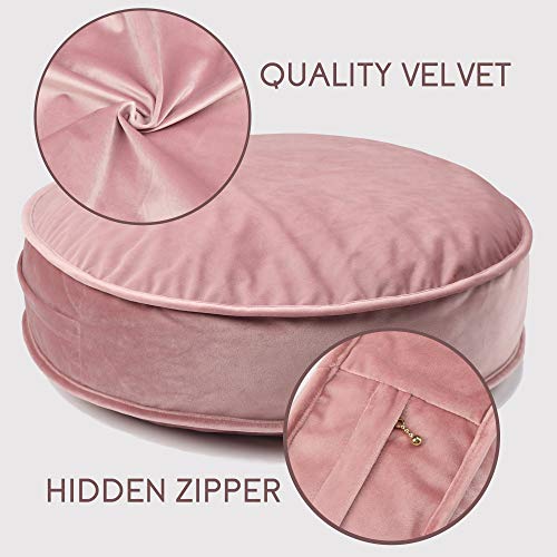 Round Floor Pillow Cover Velvet Throw Seating Pouf Yoga Meditation Cushion Plush Case Reading Room Decor Cover Only (19.7IN, Dusty Rose) - color: Dusty Rose, size: 19.7" x 19.7" (Pack of 1)