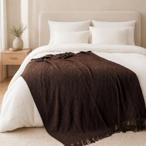 BATTILO HOME Dark Brown Throw Blanket for Couch, Chocolate Knit Throw Blankets for Home Decor, Decorative Brown Blanket for Foot of Bed, 50"x60" - color: Diamond Brown, size: 50 x 60 in.