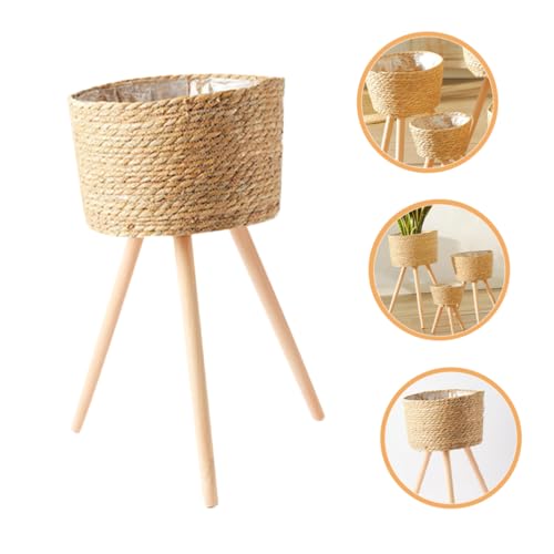 Toddmomy Rattan Flower Basket Stand for Front Porch Decor Indoor Plant Hanger Plant Pots Stand Bonsai Shelf - color: Brown