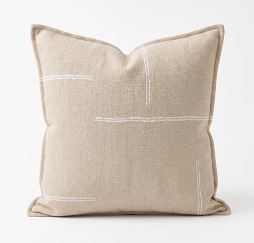 SanVia Cotton Throw Pillow Covers 20x20 – Handwoven Jacquard Texture, Fade-Resistant, No Pilling – Hidden Zipper, Decorative Cushion Cover for Sofa, Couch, Bed – Insert Not Included (Modern, Beige) - color: Warm Beige, size: 20" x 20"