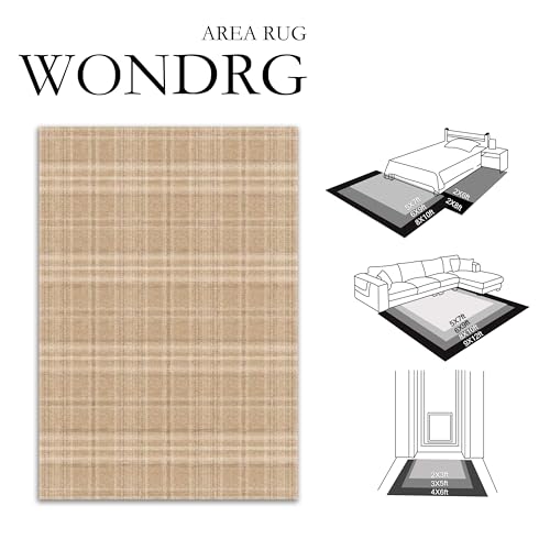 4x6 Brown Area Rug for Living Room Bedroom Machine Washable Low Pile Checkered Carpet Modern Accent Soft Non Slip Rug for Dining Room Nursery Office Indoor - color: Brown, size: 4' x 6' (Rectangular)