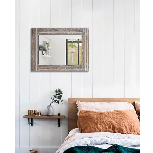 Mirrors for Wall Rustic Wooden Frame Rectangle Mirror Vintage Hanging Mirror for Bedroom Bathroom Living Room Farmhouse Wall Decor Large 20" x 16 " - color: Walnut, size: 20"L x 16"W