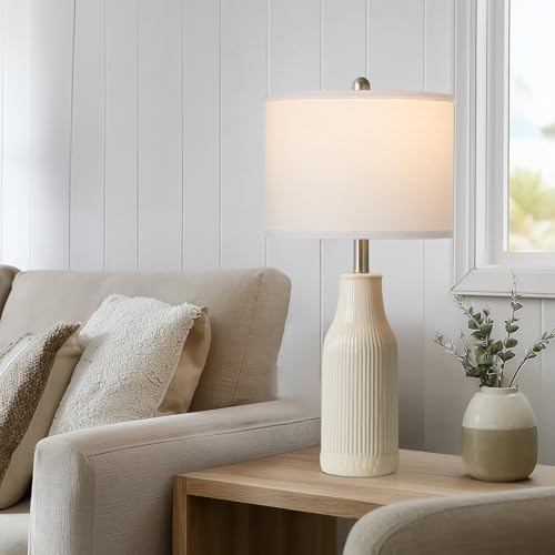 24.5" Modern Ceramic Table Lamp for Nightstand, Farmhouse Bedside Lamp for Bedroom, Small Table Lamp for Living Room End Table, Beige (1 Pack) - color: Beige - 24.5"H - 1 Pack