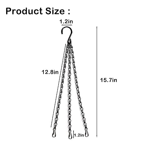 3 Pack16 inches Black Hanging Basket Chain,Flower Pot Basket Chains 3 Point Replacement Chain Hangers for Lanterns, Bird Feeders, Planters and Other Ornaments