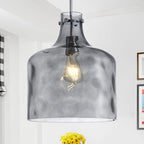 Farmhouse Pendant Light – Hand-Blown Smoked Gray Hammered Glass Shade, Polished Chrome Finish, E26 Socket, Adjustable Chain Hanging Fixture for Kitchen Island, Dining Room & Hallway, 15" H x 12" D - color: Chain Smoked