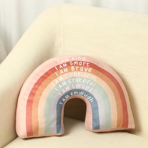 Menkxi Rainbow Throw Pillow Gift Boho Back to School Throw Pillow for Girls Kids Classroom Reading Corner Book Center Daily Affirmations Cushion Arch Shaped Motivational Home Bedroom Playroom(Classic)