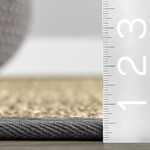 Nuloom Elijah Dark Grey/Natural, 8' Round, Basketweave, Seagrass, Soft and Textured, High Traffic, Stain Resistant, Easy Clean, Durable Area Rug for Bedroom, Living Room, Dining, Den, Foyer, Entryway - color: Dark Grey, size: 8' (Round)