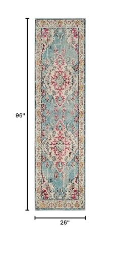 SAFAVIEH Monaco Collection Runner Rug - 2'2" x 8', Light Blue & Fuchsia, Non-Shedding & Easy to Clean, Distressed Medallion Design, Ideal for Living Room, Bedroom, Dining Space (MNC243J) - color: Light Blue/Fuchsia, size: 2'2" x 8' (Runner)