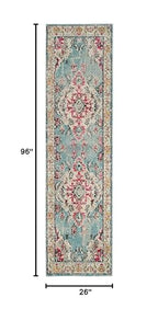 SAFAVIEH Monaco Collection Runner Rug - 2'2" x 8', Light Blue & Fuchsia, Non-Shedding & Easy to Clean, Distressed Medallion Design, Ideal for Living Room, Bedroom, Dining Space (MNC243J) - color: Light Blue/Fuchsia, size: 2'2" x 8' (Runner)