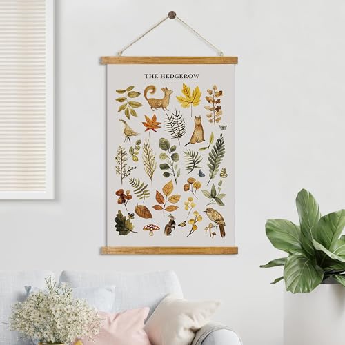 ABoby Vintage Hedgerow Wildlife Posters - Countryside Animals and Plants - Nature Style Wall Decor with Wood Frames - Ready to Hang - color: Hedgerow Nature