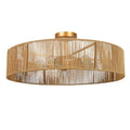 24" Natural Rattan Ceiling Light, Semi Flush Mount Gold Ceiling Light Fixture, 5-Light Boho Chandelier Antique Brass Brush Paint Farmhouse Lamp Fixture for Bedroom Living Room Kitchen Island