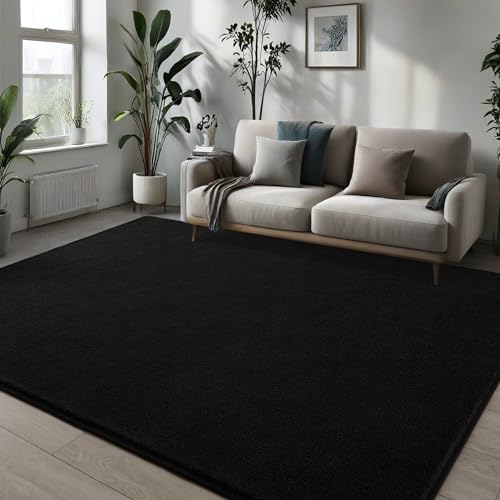 Pettop 4x6 ft Black Area Rugs for Bedroom Living Room, Washable Memory Foam Indoor Carpet, Modern Aesthetic Minimalist Non Slip Soft Comfy Carpet for Boys Girls Dorm Home Decor - color: Black, size: 4' X 6' (Rectangular)