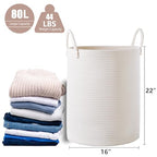 80L Extra Large White Hamper Tall Woven Laundry Basket Cotton Rope Blanket Basket for Living Room Clothes Hamper in Bedroom 16"L x 16"W x 22"H - color: White, size: Extra Large (80L)