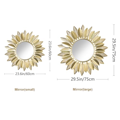 Wall Mirrors Decorative 30" Country-Style Gold Round Mirrors for Wall Decor ，Sunflower Wall Hanging Mirror - color: Gold, size: 29.5”*29.5“