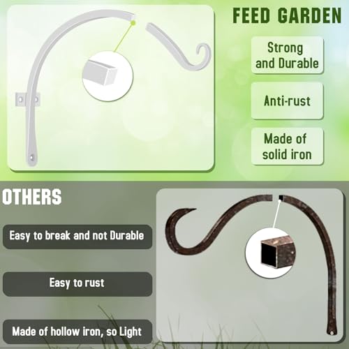 FEED GARDEN 2 Pack 12 Inch Hanging Plant Bracket Wall Hooks Decorative Plant Hangers for Outdoor Hanging Bird Feeders, Wind Chimes, Plant Baskets, White - color: White, size: 12 Inch