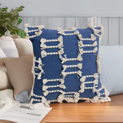 Bohemian Pillow Covers 18x18 Inch Square Modern Rustic Throw Pillow Covers with Tufted Accents for Living Room, Bedroom, Couch, (Blue) - color: Blue