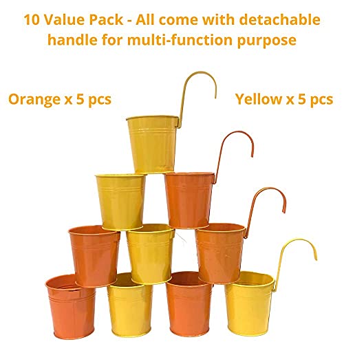 LaLaGreen Railing Planter - 10 Pack, 4 Inch Hanging Wall Herb Planters for Outdoor Plants Orange Metal Hanging Flower Pot Yellow Deck Planters Outdoor Rail Garden Balcony Porch Macetas Colgante Pared - size: 4 Inch (Orange/Yellow)