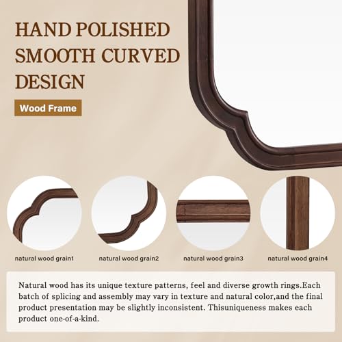 HOMECOOKIN Full Length Mirror Wall Mounted, Rustic Wooden Frame Floor Mirror, Rounded Corner Large Full Body Mirror for Bedroom,Dressing Room， Leaning or Hanging Against Wall (Walnut, 22" L x 65" W) - color: Walnut, size: 65"L x 22"W
