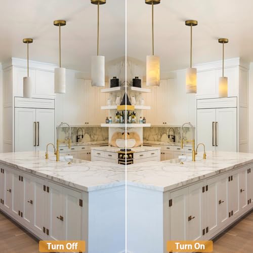 YUYI Alabaster Pendant Light for Kitchen Island, H-9.5in Modern Brass Hanging Light Fixture with Natural Alabaster Stone Shade, Adjustable Pendant Lighting Over Sink, Dining, Bar, Counter - color: 1-Gold, size: 1 Pack