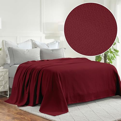 Superior Nobel Cotton Blanket, for Picnic, Beach, Traveling or Camping, Bedroom Essentials, Cover for Bed, Couch, Lounging, Textured Jacquard, Classic Chevron Woven Blanket, California King, Burgundy - color: Burgundy, size: California King