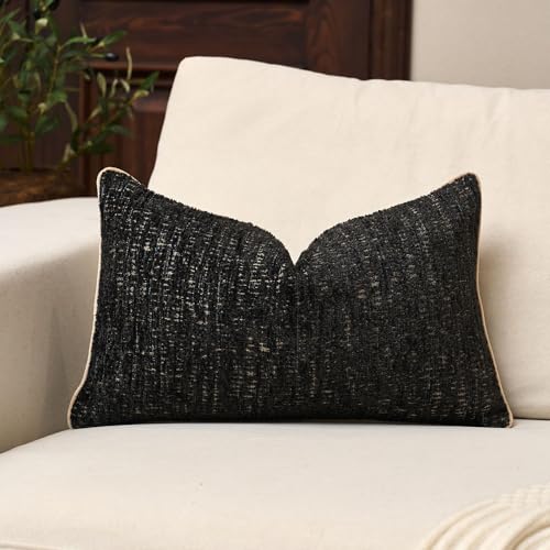 Yangest Chenille Pillow Cover 12 x 20 Inches, Thick Textured Rectangle Throw Pillow Cover Farmhouse Modern Soft Accent Couch Neutral Pillow Cover for Living Room Bedroom, Black - color: Black, size: 20" x 12" (Pack of 1)