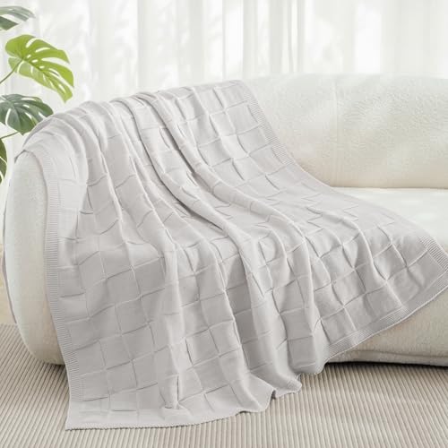 Whale Flotilla Checkered Knit Throw Blanket for Couch, Soft Decorative Knitted Blankets for Sofa Bed, Lightweight Cozy Throws for Spring Summer, 50x60 Inch, Light Grey - color: Light Grey, size: 50x60 Inch