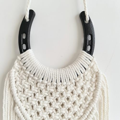 Moosira Equestrian Macrame Wall Hanging, Horseshoes Macrame Wall Hanging, Macrame Horseshoes, Equestrian Wall Art, Boho Western Decor, Boho Wall Decor Tapestry, Unique Horse Lover Gift for Cowgirl Room, Nursery, Farmhouse (Horseshoes-V) - color: Horseshoe