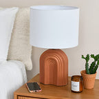 Main + Mesa Carved Arch Stoneware Table Lamp with Linen Drum Shade, Terracotta
