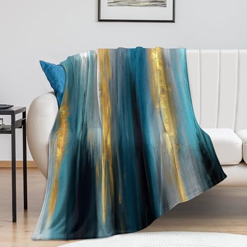Fashion Gradient Blanket, Modern Abstract Art Gold Lake Blue Painting Strokes Pattern Soft Warm Cozy Plush Flannel Covers for Livingroom Bedroom Couch Chair Camping Travel Home Decor Tapestry 30x40in - color: Abstract-15, size: 30W" x 40L"