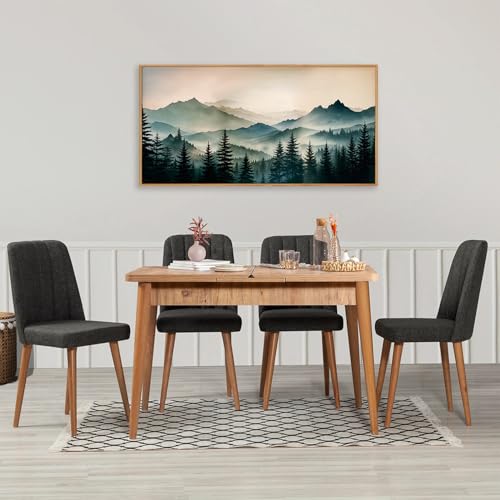 HPNIUB Large Green Mountain Framed Canvas Wall Art,Foggy Forest Wall Decor,Modern Watercolor Boho Pine Tree Wall Painting,Nature Mountains Landscape Art Print for Living Room,Bedroom,Office-20 x40 - color: Green Mountain Wall Art, size: 40"L x 20"W