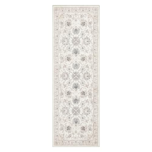 Phantoscope Washable Runner Rug 2'x6' Non-Slip, Vintage Neutral Hallway Rugs for Entryway, Stair, Bedroom, Distressed Boho Floral Medallion Pattern, Low-Pile Foldable Carpet, Cream Beige/Neutral - color: Cream Beige/Neutral, size: 2' x 6' (Runner)