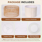 Boho Rattan Lamp Shade, 12.6" Top x 12.6" Bottom x 7.68" High, Natural Rattan & Linen Double Layer Lamp Shades for Floor Lamps Table Lamps Chandelier, UNO Fitter Lampshade Replacement, Easy Assembly