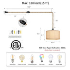 2 Packs Plug in Pendant Lights Fabric Hanging Lamp Kit with Dimmable Switch 15 Ft Long Hemp Rope Farmhouse Pndant Light Cord Lighting Fixture DIY Hanging Light - size: 2 Light Fabric
