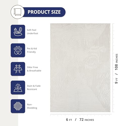Abani Zen 6' x 9' Cream Rug – Neutral Layered Wavy Borders Pattern, Large Soft Area Rug for Living Room & Bedroom, Durable & Easy to Clean - size: 6' x 9'