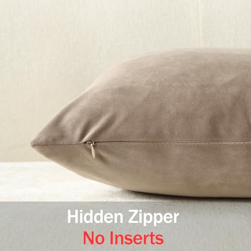 DEZENE Throw Pillow Covers 20x20 Taupe: Pack of 2 Cozy Soft Velvet Square Modern Luxury Decorative Throw Pillow Cases for Sofa Couch Living Room Bed Home Decor - color: Cobblestone, size: 20" x 20" (Pack of 2)