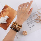 Bohemian Natural Stone Beaded Bracelets for Women Men Stackable Stretch Beads Bracelet Set with Charm and Tassel Multilayered Elastic Gemstone Bracelets Summer Beach Boho Jewelry Gift for Women - color: Brown Wooden Beads