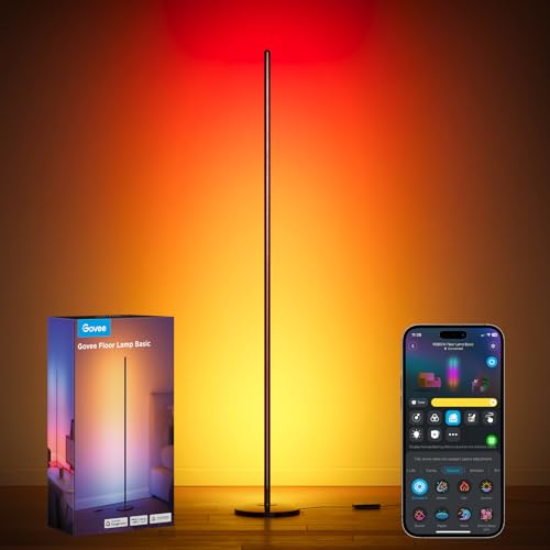 Govee RGBIC Floor Lamp Basic, 1000lm LED Corner Lamp Compatible with SmartThings, Alexa, and Matter, Modern Floor Lamp with Music Sync and 16 Million DIY Colors, Standing Lamp for Bedroom Living Room - color: Black