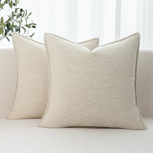 Chenille Linen Throw Pillow Covers 22x22 Set of 2, Thick Textured Boho Pillow Covers, Farmhouse Decorative Pillow Covers, Neutral Vintage Accent Covers for Couch Sofa Bed, Apricot - color: Apricot, size: 22" x 22" (Pack of 2)