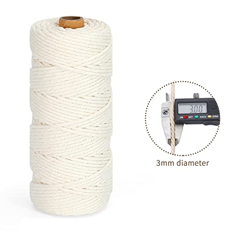 Macrame Cord 3mm x 220Yards (656Feet), Natural Cotton Macrame Rope - 4 Strands Twisted Macrame Cotton Cord for Wall Hanging, Plant Hangers, Crafts, Gift Wrapping and Wedding Decorations, Beige - color: Beige, size: 0.12 in x 220 yd