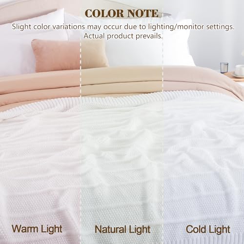 Carriediosa Knit Throw Blanket for Couch 50" X 60", Soft Cozy Stripe Pattern Cable Knitted Throws Fall Fluffy Textured Solid Home Decor Blankets Couch Cover for Bed Sofa, White - color: White, size: 50" X 60"