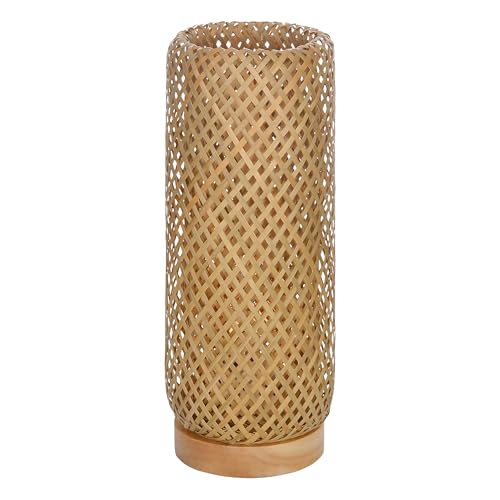 Behemian Bamboo Table Lamp, Dimmable Rustic Farmhouse Hand Wicker Desk Lamp Bedside Lamps Night Light Decorations for Bedroom, Living Room, Home Office, Nursery, Reading Nook (Bulb Included)