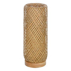Behemian Bamboo Table Lamp, Dimmable Rustic Farmhouse Hand Wicker Desk Lamp Bedside Lamps Night Light Decorations for Bedroom, Living Room, Home Office, Nursery, Reading Nook (Bulb Included)