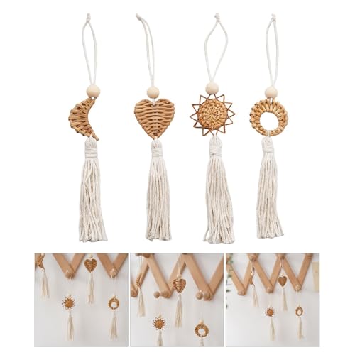 4Pcs Handwoven Wall Decor with Fringed Tassels for Living Room Bedroom Accents Artisanal Rattan Cotton Rope Wall Art Craft