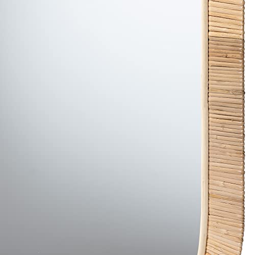 Bali & pari Bella Modern Bohemian Natural Mahogany Wood and Natural Rattan Oval Mirror