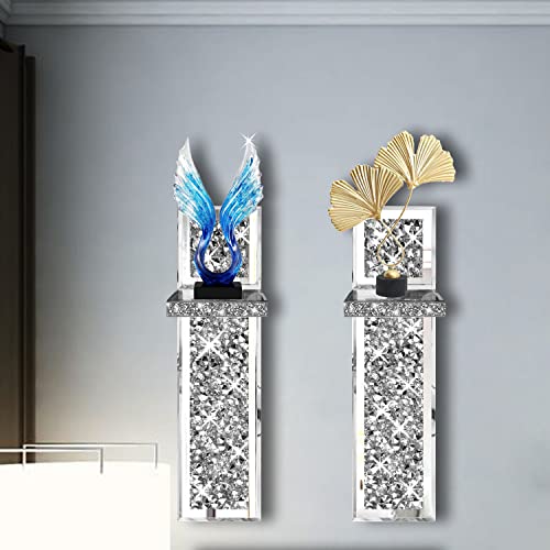 ZOLAPI Set of 2 Crystal Crush Diamond Candle Sconces, Gorgeous Silver Mirrored Wall Sconce, Candle Holder Glass Wall Decorations for Home Décor, Living Room, Dining Room. - color: Silver Mirror ①