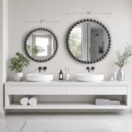 Madison Park 27 inch Black Round Mirror, Round Mirrors for Wall Decor, Metal Frame Circle Mirror for Bathroom, Living Room, Round Wall Metal Art Mirror - color: Black, size: 27"L x 27"W